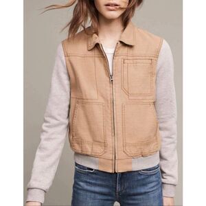 Anthropologie  Hei Hei Excursion Collared Bomber Small Tan Gray Full Zip